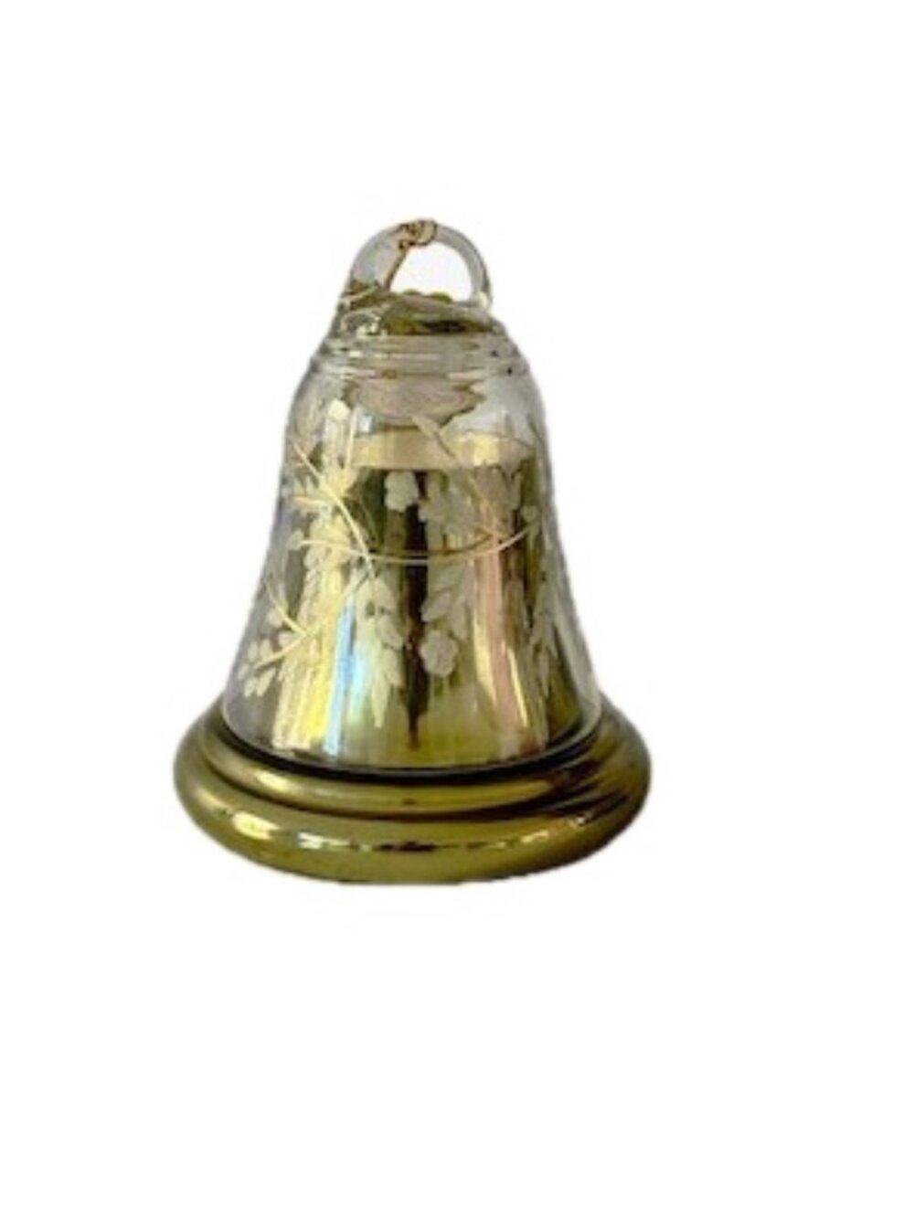 Etched Glass Bell Cloche Candle Pine Cedarwood Scented Soy Wax Gold Jar